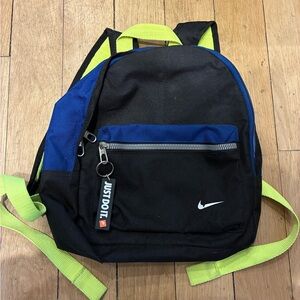 Small Nike Black and Blue Backpack with Neon Accents